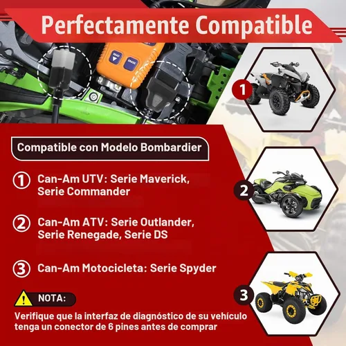 Vista 4 de Cable adaptador OBD2 de 6 pines a 16 pines para BRP, compatible con Bombardier Can-Am ATV UTV motocicleta, OBD1 a OBD2 conector de diagnóstico