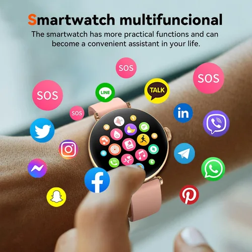 Vista 7 de Relojes inteligentes, reloj inteligente AMOLED de 1.19 pulgadas para mujer (respuesta/hacer llamadas), rastreador de actividad con más de 100 modos