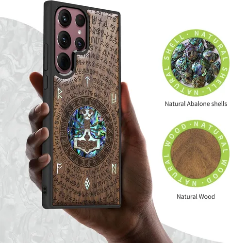 Vista 2 de Carveit Funda de madera de diseñador para Samsung Galaxy S22 Ultra (grabado en madera e incrustaciones de carcasa), funda de madera compatible