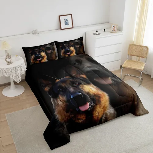 Vista 3 de Juego de edredón de perro de policía, tamaño individual, juego de ropa de cama de pastor alemán para niños, adolescentes, niños, adultos, lealtad