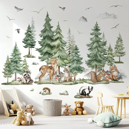 Vista 8 de decalmile Pegatinas de pared de animales de la jungla 3D, calcomanías de pared de animales del bosque, elefante, león, mono, calcomanías