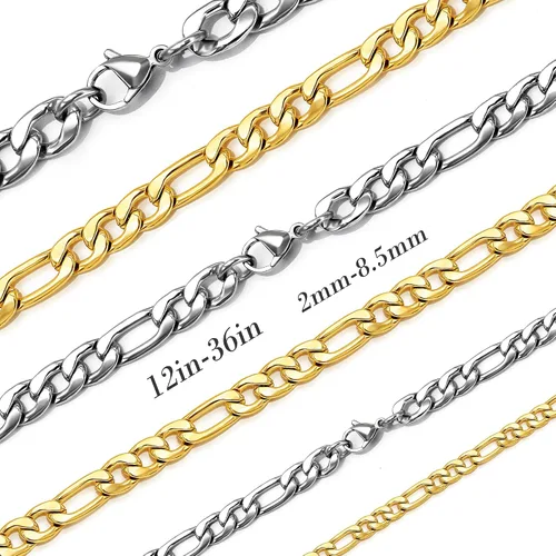Vista 2 de SANNYRA Figaro Chain for Men, Mens Chains Necklaces, Stainless Steel 2-8.5mm 12-36inches 18K Gold Plated Silver Plated Necklace for Women Dorado