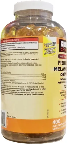 Vista 4 de Costco Companies Inc. Kirkland Signature - Mezcla de aceite de pescado 100% silvestre con aceite de salmón de Alaska, 1000 mg, 400 cápsulas blandas
