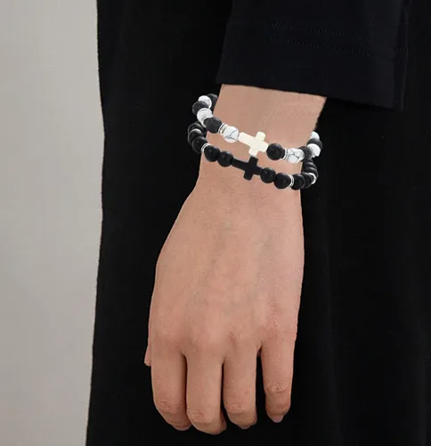 Vista 3 de Svovin 12 pulseras de cuentas cruzadas para hombres y mujeres de 0.315in, piedras curativas de ojo de tigre de lava, pulseras elásticas