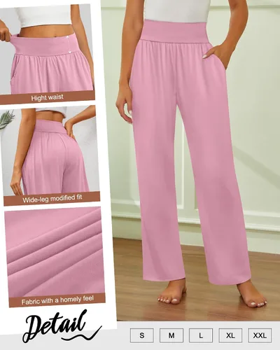 Vista 103 de Neer - Conjunto de 3 pantalones de yoga de pierna ancha para mujer - Pantalones deportivos cómodos, holgados, de cintura alta y casuales
