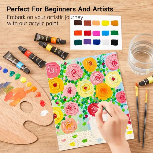 Vista 6 de Juego de pintura acrílica Shuttle Art, 16 tubos de 12 ml, calidad de artista, pigmentos ricos no tóxicos, colores ideales para niños, adultos