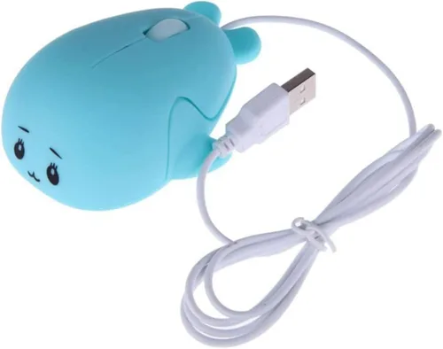 Vista 4 de CHUYI Ratón con cable con forma de delfín súper lindo de dibujos animados, mini ratones pequeños portátiles para computadora de escritorio