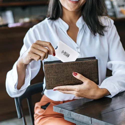 Vista 6 de 30 fundas de bloqueo RFID para tarjetas de crédito, cubierta de tarjeta de crédito de papel de aluminio, fundas protectoras para tarjetas