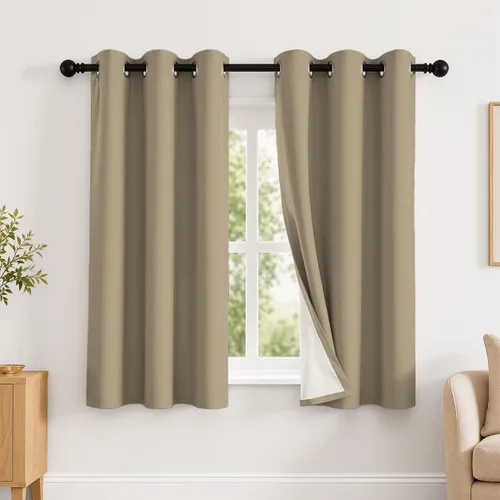 Vista 36 de 2 paneles de cortinas 100% opacas, de peso medio, con aislamiento térmico y ojales para dormitorio, sala de estar, tratamiento de ventana