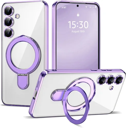 Vista 41 de Funda compatible con Samsung Galaxy S24 Plus con soporte de anillo magnético [compatible con Mag-Safe] protector de lente de cámara chapado Dorado