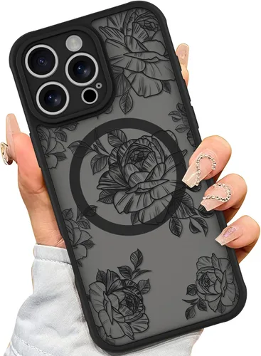 Vista 28 de AIGOMARA Magnetic Case for iPhone 16 Pro, Striped Floral - Black Black - Striped Floral