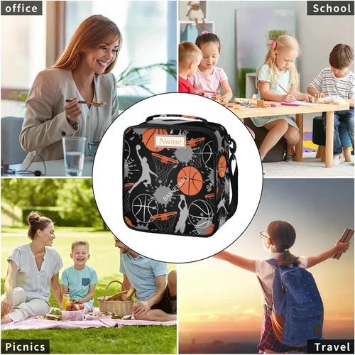 Vista 8 de Lonchera personalizada con nombre, lonchera personalizada de baloncesto, bolsa de almuerzo aislada personalizada, bolsa de preparación de comidas