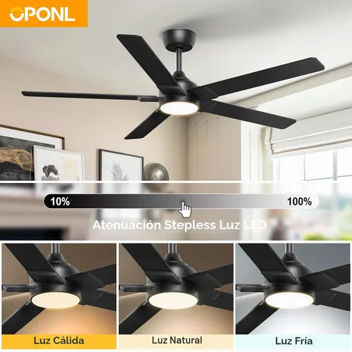 Vista 7 de OPONL Ventilador de techo de 52 pulgadas con luz y control remoto Negro