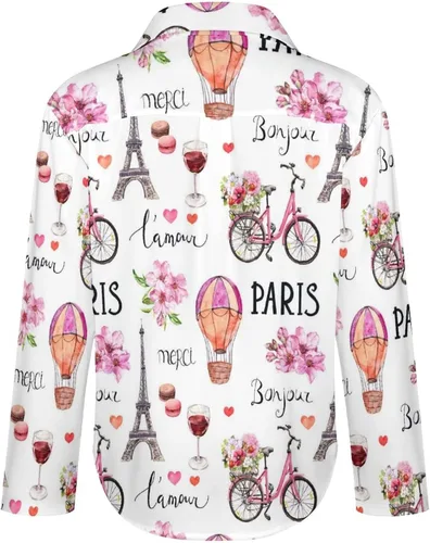 Vista 4 de Camisa con botones para mujer, casual, manga larga, ajuste holgado, blusa de moda con cuello en V, S