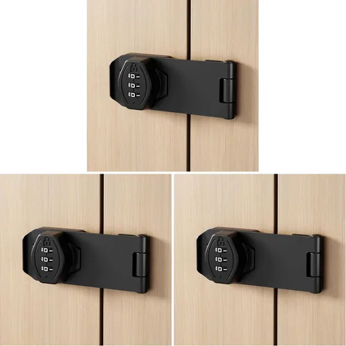 Vista 8 de ETEKJOY Cerradura de gabinete sin llave de 3 dígitos con código de contraseña combinación con hasp, pestillo de cierre giratorio, cajón de madera
