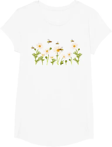 Vista 64 de Marguerites Daisy - Camiseta de verano con margaritas de jardín de flores, Negro, S