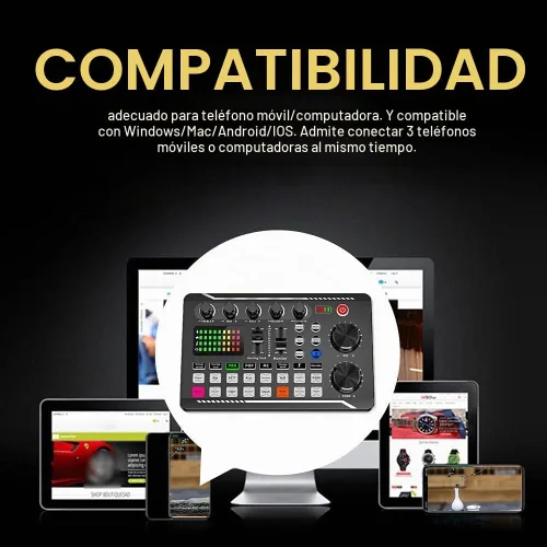 Vista 6 de Tablero de sonidos, tablero de efectos de sonido, placa mezcladora de sonido, tarjeta de sonido compatible con Bluetooth con múltiples efectos