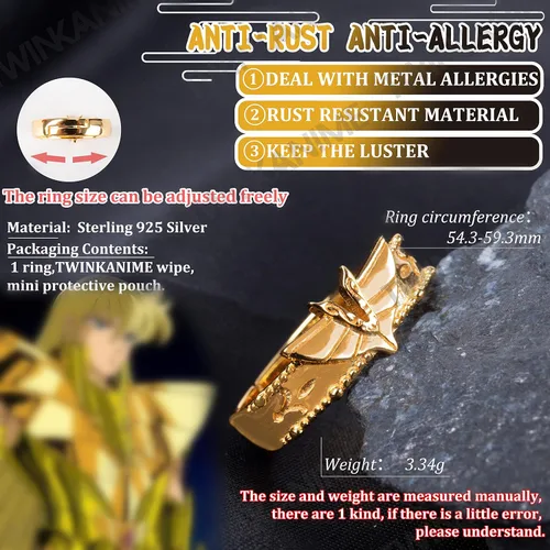 Vista 3 de TWINKANIME All 6 S925 Silver Ring Anime Sagittarius for Cosplay Open Band Adjustable Ring for Cosplay Prop