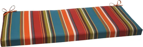 Vista 5 de Pillow Perfect Cojín de banco para sofá de interior/exterior con lazos, resistente a la intemperie y a la decoloración, 18 x 45 pulgadas, rayas