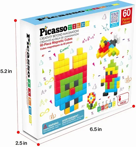 Vista 9 de PicassoTiles Juego de Construcción de Cubos de Rompecabezas Magnéticos de 60 Piezas, Bloques 3D de 1 Pulgada, Juguete de Construcción STEM