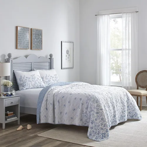 Vista 3 de Laura Ashley Home - Juego de edredón individual, ropa de cama de algodón reversible con funda a juego, decoración del hogar prelavada para mayor