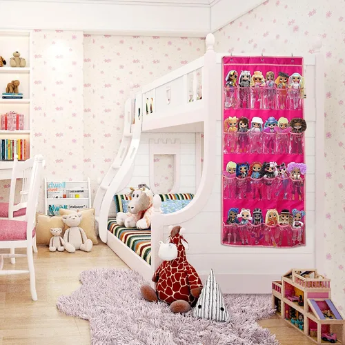 Vista 4 de Organizador de almacenamiento de juguetes para colgar sobre la puerta (24 bolsillos), compatible con muñecas sorpresa LOL OMG