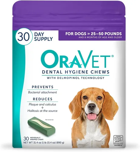 Vista 11 de Oravet Masticables dentales para perros, masticables para cuidado y higiene oral (perros medianos, 25-50 lbs.) Bolsa morada, 14