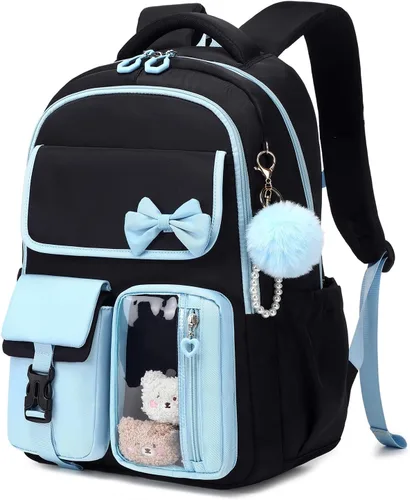 Vista 9 de Mochila para niñas, mochila escolar para niñas, bonita mochila con lazo para niñas, niños y adolescentes, para estudiantes de escuela primaria