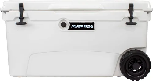 Vista 8 de Frosted Frog Baúl de hielo de 70 cuartos de galón de alto rendimiento moldeado por rotografía aislado de grado comercial con ruedas Gris