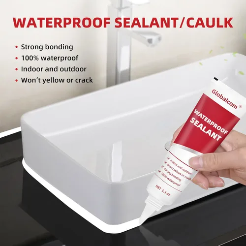 Vista 2 de Globalcom Calafateo de silicona avanzado para cocina y baño, sellador de silicona impermeable para uso interior y exterior, adherencia más fuerte a