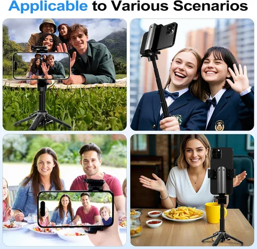 Vista 9 de Mini trípode 3 en 1, palo selfie para iPhone, trípode para iPhone con control remoto, trípodes de viaje ligeros para grabación de video selfie