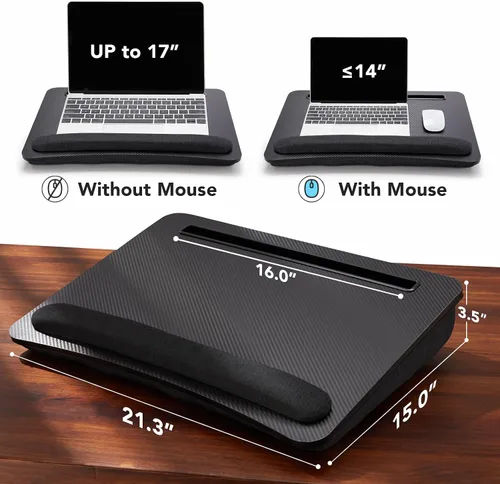 Vista 3 de HUANUO Escritorio de regazo para laptop, escritorio portátil con cojín de almohada, se adapta a portátiles de hasta 17 pulgadas, con tira Negro