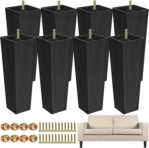 Vista 12 de TURSTIN Paquete de 8 patas cuadradas de plástico para sofá de 2 pulgadas, patas cuadradas para sofás, sillas, color negro