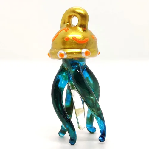 Vista 7 de Figuras diminutas de medusas de vidrio soplado, pintado a mano, animales marinos, regalo coleccionable para decorar adorno (azul transparente)