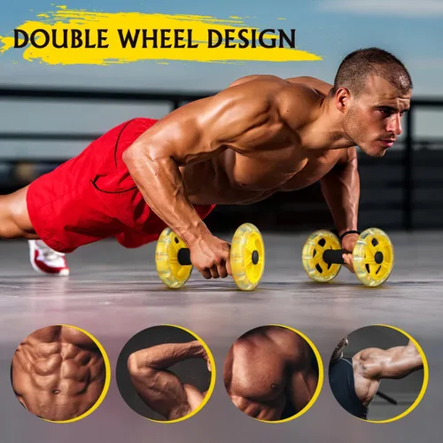 Vista 4 de Kisangel Juego de ruedas de doble Ab Roller para entrenamiento de núcleo, equipo de ejercicio abdominal portátil con agarre de espuma para gimnasio