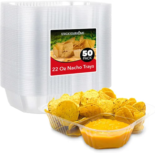 Vista 7 de Bandejas de plástico para nachos de 12 onzas (paquete de 50) bandeja desechable pequeña para nachos y salsa de queso, suministros de soporte