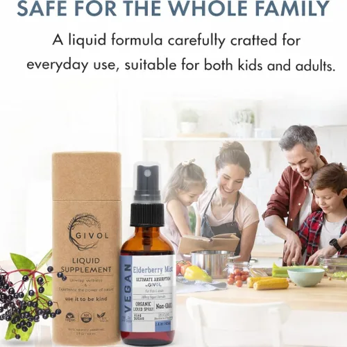 Vista 5 de Extracto líquido orgánico de saúco (Sambucus Nigra) - Fórmula líquida de calidad para niños y adultos - altos niveles de flavonoides, fácil