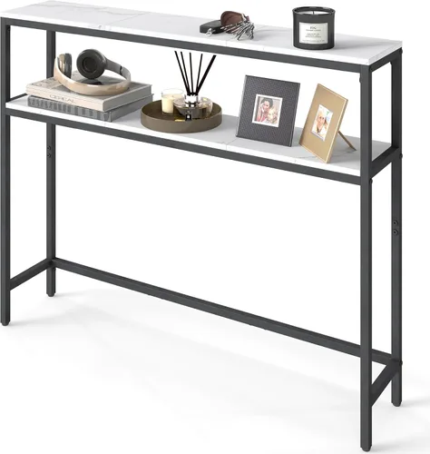 Vista 14 de VASAGLE Mesa consola, mesa de sofá estrecha de 2 niveles con 2 estantes, 7.9 x 31.5 x 31.5 pulgadas, para sala de estar, pasillo, entrada, gris