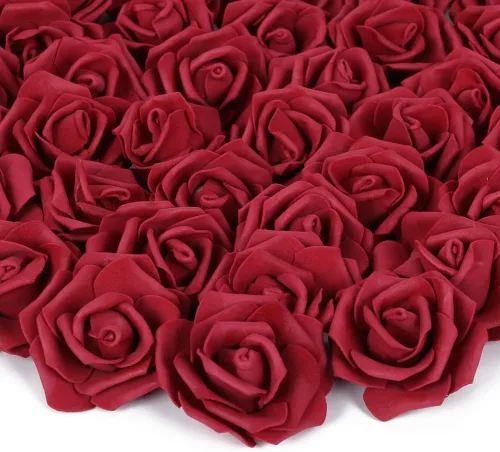 Vista 13 de Cabezas de rosas artificiales, 100 rosas falsas negras, cabezas de rosas artificiales de espuma para ramos de boda, centros de mesa, arreglos