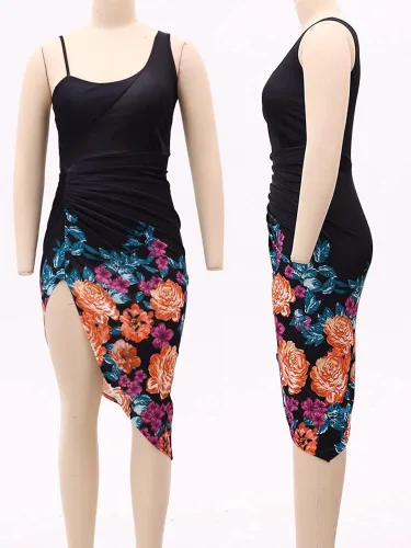 Vista 3 de Vestido sexy de lentejuelas para mujer, cuello en V, sin mangas, fruncido, con abertura, vestido midi para fiesta, cóctel, noche