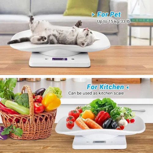 Vista 7 de Goldmeet Báscula para mascotas para animales pequeños y cocina, capacidad máxima de 33 libras con cinta métrica, ideal para gatitos recién nacidos
