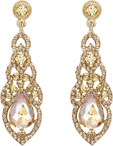 Vista 10 de BriLove - Pendientes colgantes de novia con diseño de lágrima, estilo Art Deco, huecos y de candelabro para mujer negro (Black Black-Tone)
