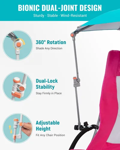 Vista 5 de KingCamp UPF 50+ Beach Chair Umbrella with Clamp Adjustable No-Block View CYAN