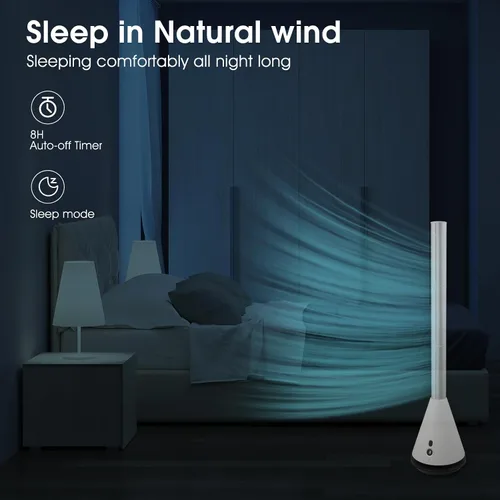 Vista 6 de Ventilador de torre sin aspas con 9 velocidades, ventilador de enfriamiento oscilante de 80° de ancho, ventilador eléctrico de pie con temporizador