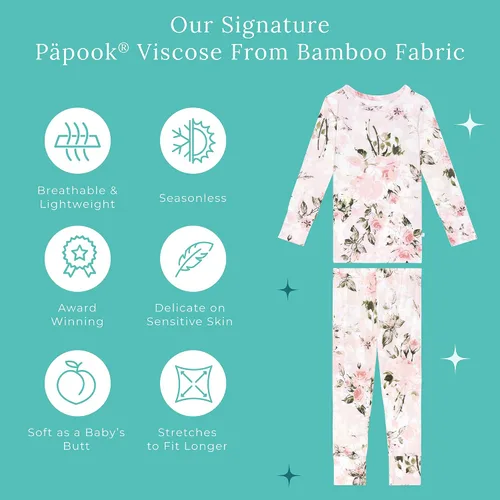 Vista 15 de Posh Peanut Pijamas para niñas, suaves, de viscosa de bambú para niños, pijamas a juego de manga larga para niñas