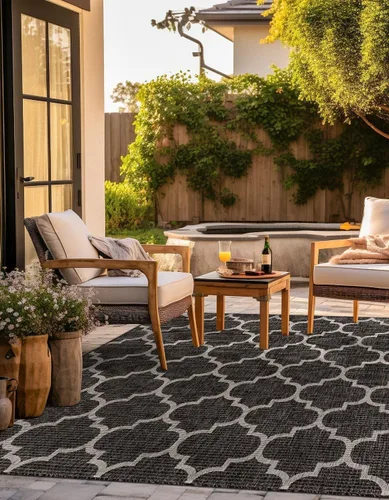Vista 77 de Unique Loom Outdoor Trellis Collection Alfombra de Área (5' 1" x 8' Oval, Aguamarina/Gris)