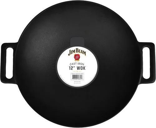 Vista 3 de Jim Beam Wok, plancha y sartén de hierro fundido de construcción resistente de 12 pulgadas