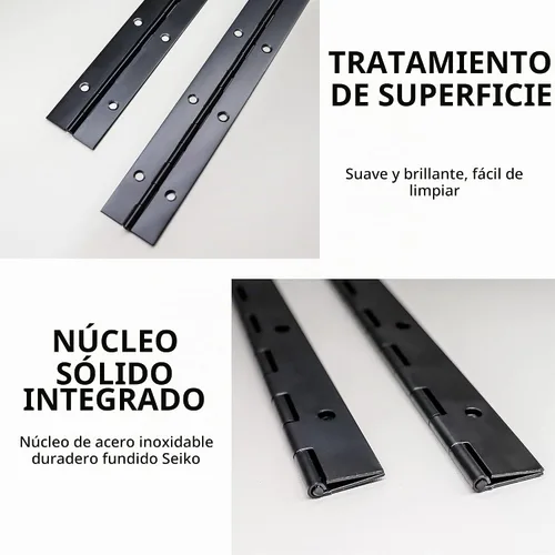 Vista 6 de 4 piezas, bisagra de piano de acero inoxidable negro de 30 cm de alta resistencia continua para puertas de gabinete, carpintería, muebles de madera