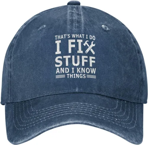 Vista 14 de Sombrero con texto en inglés "I Fix Stuff and I Know Things, para hombre, diseño de cosas geniales