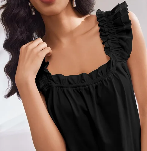 Vista 4 de Ekouaer Conjunto de pijama para mujer, conjunto de 2 piezas con volantes, camiseta sin mangas suave y pantalones cortos, conjunto de pijama de novia